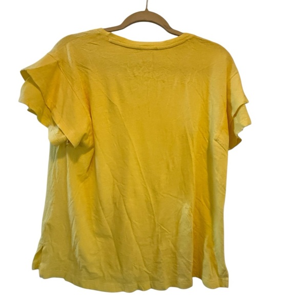 Caslon Yellow Short Sleeve flutter ruffle Tee linen cotton blend Medium NWOT - Picture 3 of 10